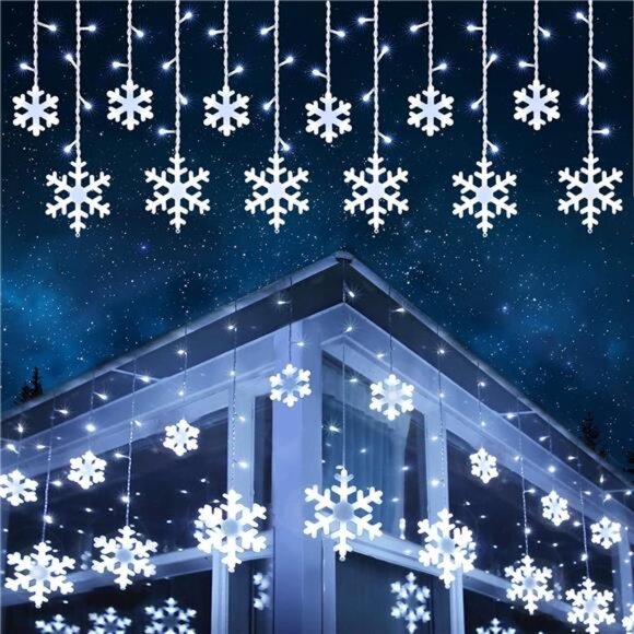 Christmas Snowflake Lights Outdoor, 17.22ft 264 LED Snowflake Icicle Lights - Picture 1 of 7